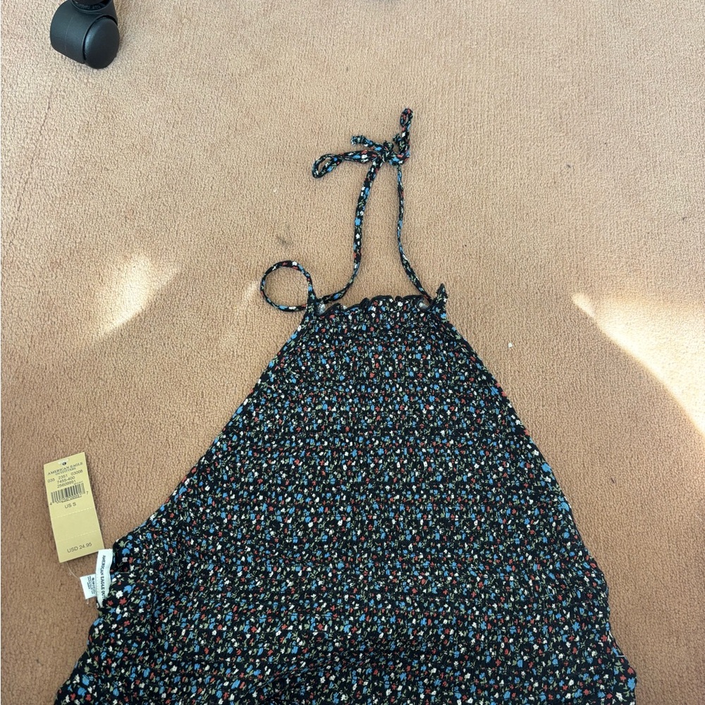 American Eagle Women's Floral Halter Top with Striped Pattern